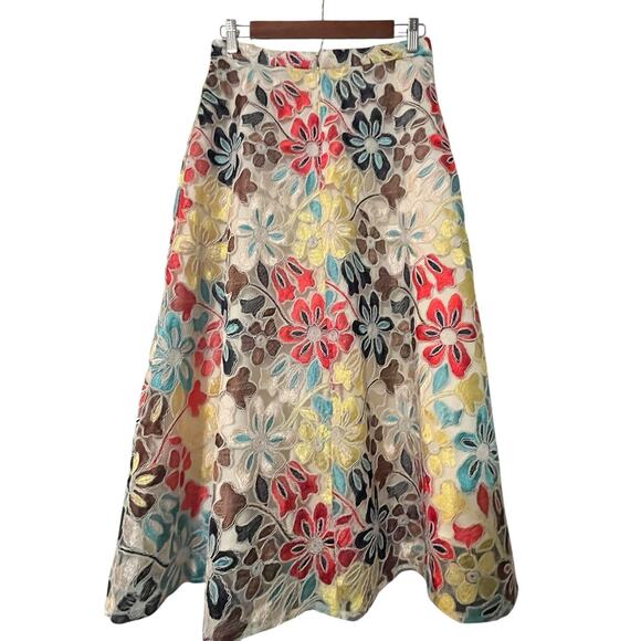EVA FRANCO Anthropologie Meghan Embroidered Midi Skirt •4• Floral A Line EXC - Picture 9 of 16